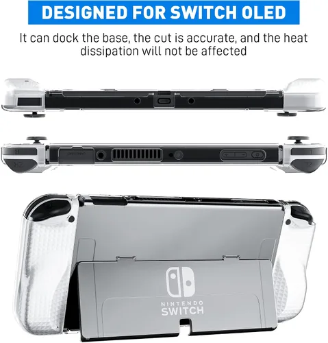 Vista 2 de FANPL Improved Clear Case Kit for Nintendo Switch OLED, PC Cover for Switch OLED Console and TPU Case with Transparent Lattice Pattern for Joy Con