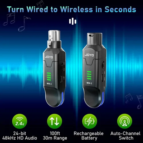 Vista 2 de JOYO Sistema de micrófono inalámbrico de 2.4 GHz, transmisor y receptor XLR de 4 canales, adaptador de micrófonos de condensador dinámico/alimentado