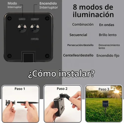 Vista 3 de Selarlyt - 2 paquetes de luces solares de Navidad para exteriores, 22 m, 200 luces LED solares con 8 modos de iluminación, luces solares Rojo