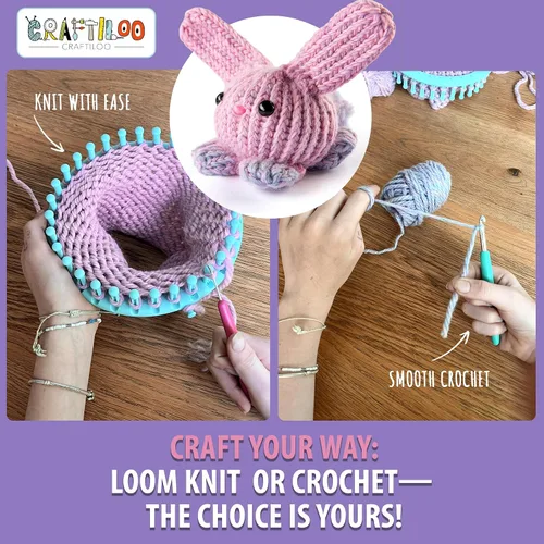 Vista 5 de CRAFTILOO Kit de Telar para Tejer y Ganchillo para Niños Kit de Ganchillo para Principiantes Kit de Tejer para Principiantes Telar de Tejer Kits