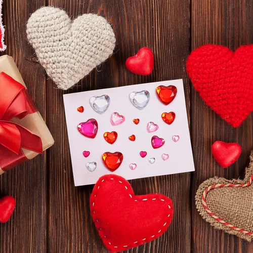 Vista 7 de Chuangdi 516 calcomanías de diamantes de imitación de corazón, acrílicas, gemas de corazón, gemas de cristal, autoadhesivas, parte trasera plana