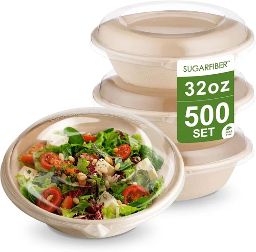 Vista 16 de 32oz Compostable Paper Bowls Disposable Round Soup Bowls with Lids, 500 SET