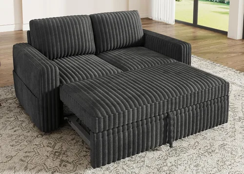 Vista 10 de HONBAY Sofá cama modular extraíble, sofá biplaza de pana, sofás para sala de estar, beige