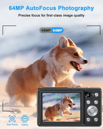 Vista 4 de Cámara digital 4K, cámara compacta de punto y disparo con enfoque automático, cámara dual, flash, zoom 16X, tarjeta de 32GB, cámaras de 64MP