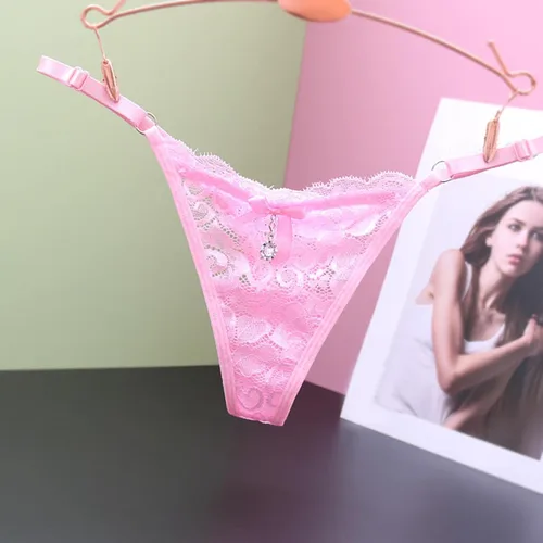 Vista 2 de G-Strings para mujer, sexy, de cintura baja, ligera, con lazo, color sólido, correa elástica, tanga