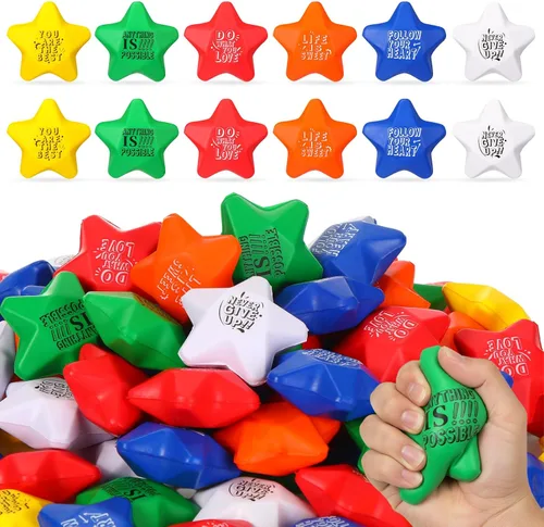 Vista 8 de Leyndo 200 bolas de estrés para adultos y niños, citas motivacionales a granel, para aliviar el estrés, bolas de espuma coloridas para apretar