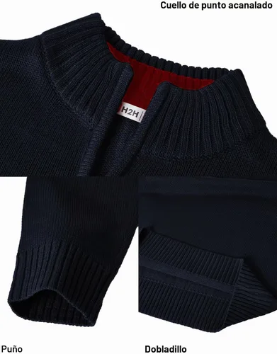 Vista 5 de H2H Suéter de cuarto cremallera para hombre, estilo casual, ajustado, polo Kmoswl021-azul marino