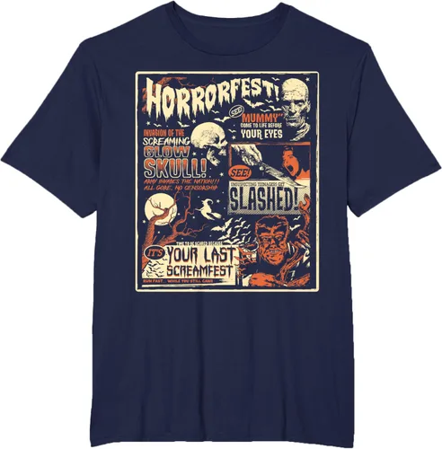 Vista 45 de Vintage Horrorfest Movie Poster Terror Old Time Halloween Camiseta S Negro