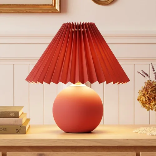 Vista 10 de Brightech Serena - Lámpara LED de mesa, pequeña lámpara de cerámica moderna de 10 pulgadas con pantalla plisada para mesita de noche, escritorio