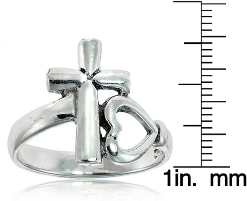 Vista 3 de Hoops & Loops Anillo de promesa de plata de ley pulida con corazón cruzado y lateral, Metal