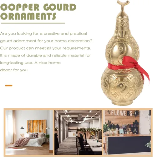 Vista 9 de Garneck Adorno de calabaza de cobre, estatua decorativa de Feng Shui Wu Lou para mesa de oficina en casa, símbolo de prosperidad y riqueza