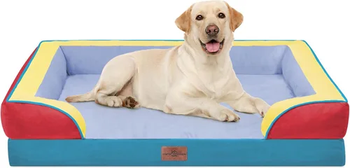 Vista 134 de Comfort Expression - Cama ortopédica para perros medianos, 28 x 19 pulgadas, cama impermeable y de apoyo de espuma con cojines removibles, sofá