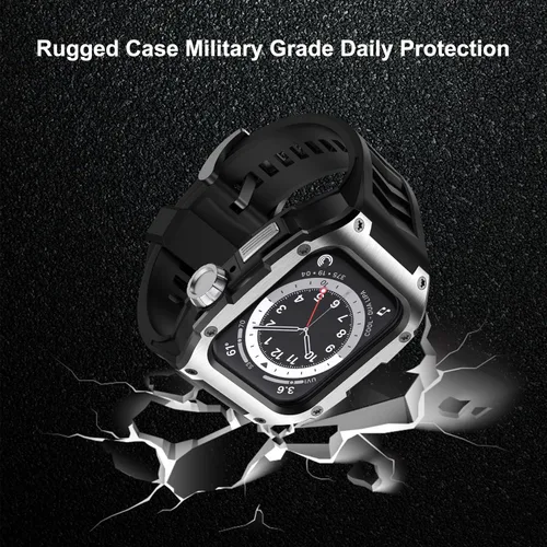 Vista 3 de Compatible con Correa de Reloj para Apple Watch de 44mm Correa Resistente para Hombre con Cubierta de Metal Inoxidable con Correa Militar a Prueba