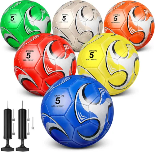 Vista 8 de Deekin 6 pelotas de fútbol con bomba de tamaño 5/4/3 oficial para deportes exteriores, pelota de fútbol desinflada a máquina, para interiores