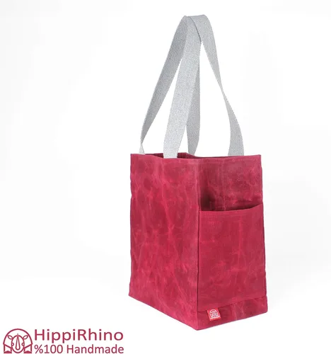 Vista 4 de Handmade Waxed Canvas Grocery Bag Pocket Bag Eco-Friendly Reusable Market Bag Extra Strong Large Shopping Farmers Bag Long Handles Stylish Cute Tote