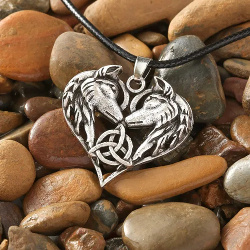 Vista 7 de HAQUIL Viking Jewelry - Collar con colgante de cuero para parejas de lobo para hombres y mujeres, 19.7 pulgadas, Metal