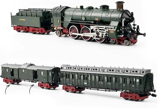 Vista 4 de Juego de tren eléctrico para adolescentes, locomotora de vapor de tren de aleación con carro y pista larga, regalo para Navidad y cumpleaños