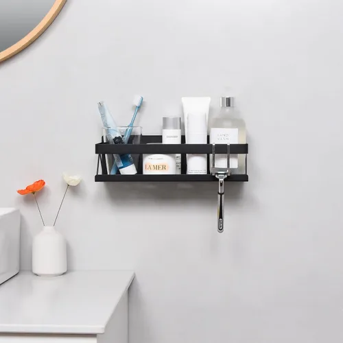 Vista 6 de Estante de especias para refrigerador, cocina, hogar, organización y almacenamiento adhesivo (paquete de 2, negro)