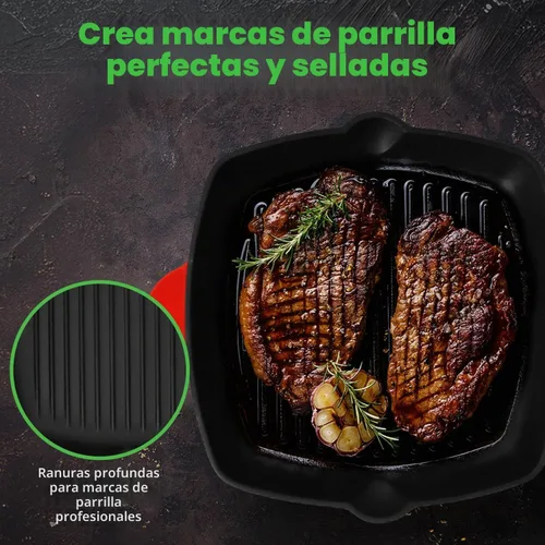 Vista 3 de NutriChef Sartén cuadrada de hierro fundido esmaltado de 11 pulgadas con boquilla de goteo, para todas las estufas, marcas perfectas para parrilla