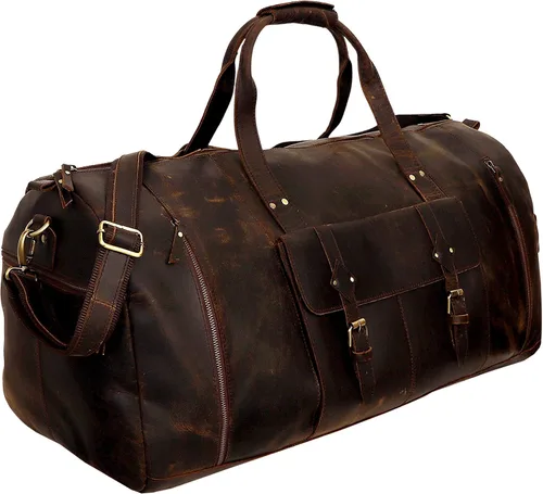 Vista 6 de Bolsa de lona grande de cuero, bolsa de viaje grande para gimnasio, deportes durante la noche, bolsa de fin de semana, viaje, durante la noche