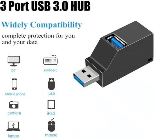 Vista 4 de Concentrador USB, mini USB 3.0 USB 2.0 HUB 3 puertos (2 USB 2.0 zUSB 3.0) adaptador de distribución para PC, portátil, MacBook, notebook