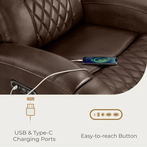 Vista 6 de CHITA Silla reclinable de cuero genuino para adultos con reposacabezas eléctrico ajustable, sillón reclinable plano con portavasos extraíbles