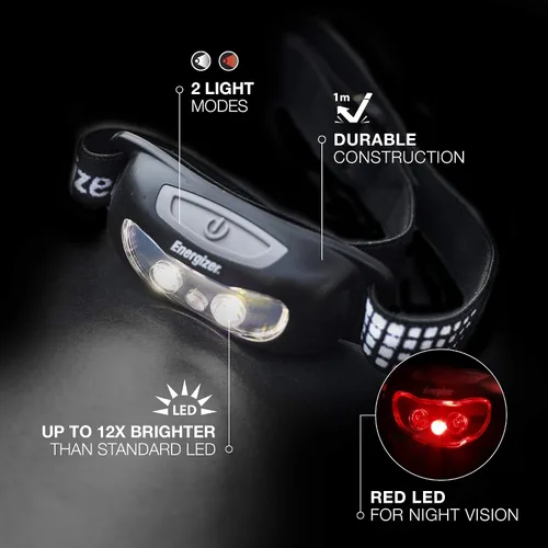 Vista 3 de ENERGIZER - Linterna frontal LED (2 unidades) Universal+, IPX4 resistente al agua, luz de cabeza de alto rendimiento para exteriores, campamento
