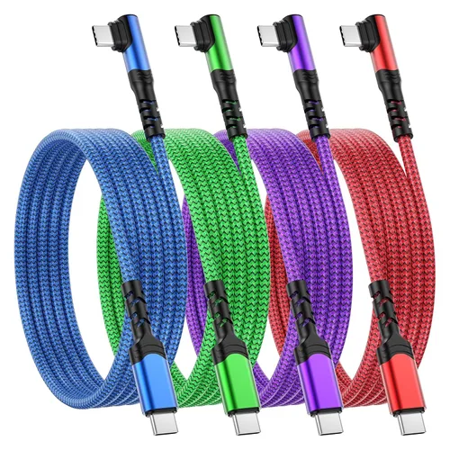 Vista 14 de Cable corto USB C a USB C de 60 W (1 pie, paquete de 3), cable USB-C trenzado de nailon de carga rápida en ángulo recto, cable de carga C de 90 Rojo