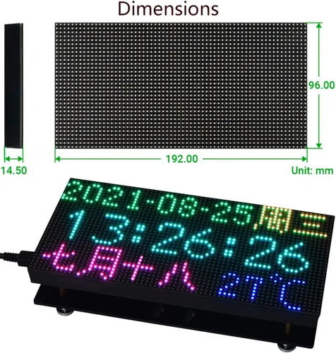 Vista 3 de Panel de matriz LED RGB 64 × 32, 2048 píxeles DOTS de 0.118 in de paso, compatible con Arduino/Raspberry Pi Pico/ESP32, permite mostrar texto