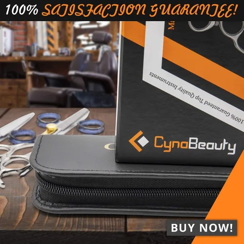 Vista 7 de Cynamed Tijeras de corte de peluquería profesional con estuche de cuero y peluquería, adelgazamiento, filo de afeitar de acero inoxidable japonés DIY