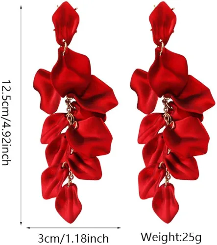 Vista 4 de Just Follow - Aros largos de acrílico con pétalos de rosa, flores grandes y borlas florales para mujeres y niñas