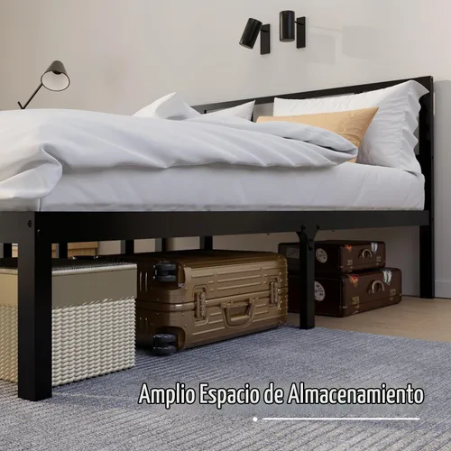 Vista 4 de Marco de cama de bambú tamaño Queen con cabecero, plataforma de cama sólida y estable con listones antideslizantes de soporte, cama alta, no Negro