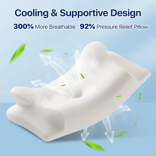 Vista 3 de Almohada cervical de espuma viscoelástica para el cuello - Almohada cervical ergonómica contorneada para durmientes laterales, de espalda y sobre