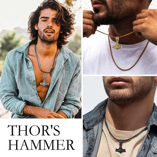 Vista 2 de Bestyle Collar y pulsera de martillo de Thor Viking para hombre genial