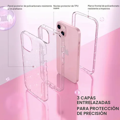 Vista 3 de ULAK - Funda compatible con iPhone 15 Plus, transparente, con purpurina a brillo claro