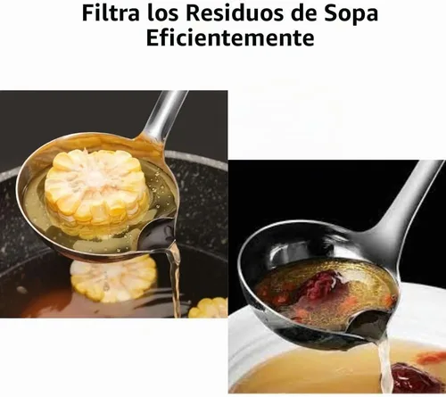 Vista 5 de Cucharón de sopa de acero inoxidable separador de aceite/trampa de grasa cuchara larga/cuchara de servicio de control de grasa/estilo de vida