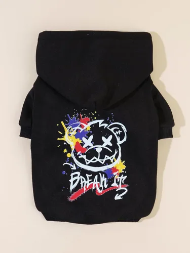 Vista 4 de QWINEE Sudadera con capucha para gatos con estampado de oso de dibujos animados, transpirable, elástica, con gorro, ropa cálida para gatos y perros