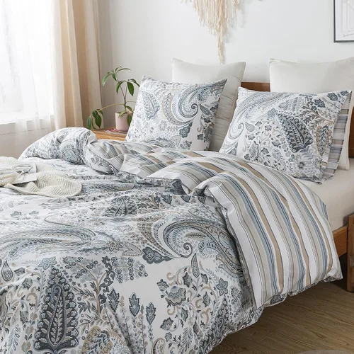 Vista 24 de HoneiLife Juegos de Fundas de Edredón Twin - Funda de Edredón Floral 100% Algodón, Juego de Ropa de Cama Transpirable de 2 Piezas con Cierre