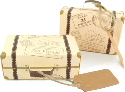 Vista 5 de Faylapa 50pcs Maleta Favores Cajas Vintage Tema de Viaje Cajas de Caramelos