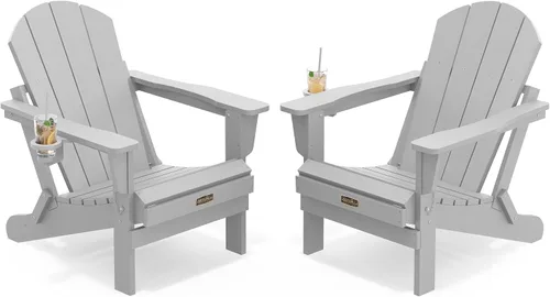 Vista 36 de SERWALL Silla Adirondack plegable para exteriores, silla de patio con portavasos - Ejército