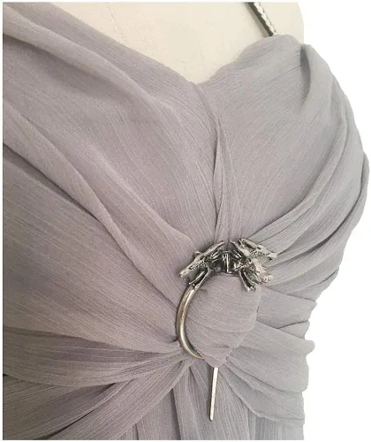 Vista 4 de Xfang - Vestido de gasa para mujer, disfraz de Halloween, vestido gris largo con cola