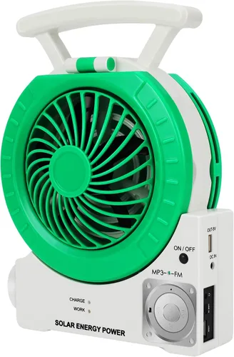 Vista 8 de Ventilador solar multifunción, ventilador eléctrico de camping al aire libre de 4000 mAh con panel solar, MP3/lámpara de mesa/antorcha/función