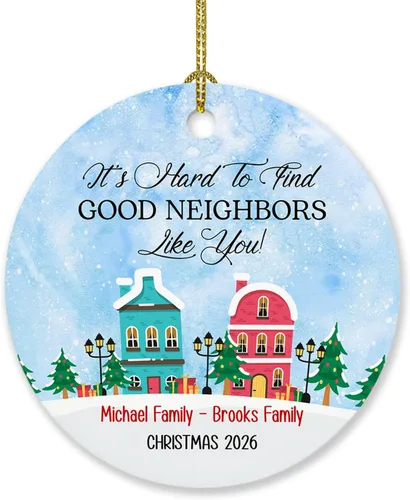 Vista 14 de Adorno personalizado de buen vecino con nombres y texto personalizados, adornos de tesoro de A Good Neighbor is A Found, adornos de Navidad 2024