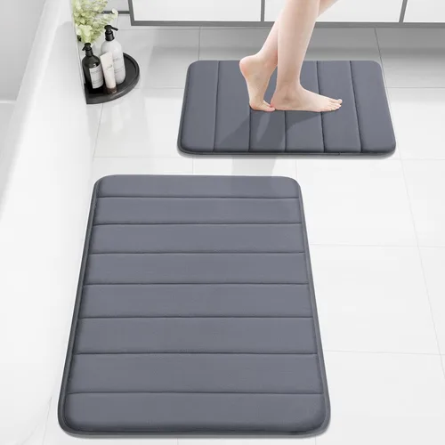 Vista 45 de Buganda Juego de 2 alfombras y tapetes de baño de espuma viscoelástica, lavables a máquina, suaves, antideslizantes, absorbentes, para baño, ducha