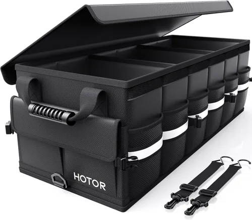Vista 11 de HOTOR Organizador de maletero de automóvil, organizador plegable para SUV, almacenamiento de automóvil con tiras reflectantes y cubierta