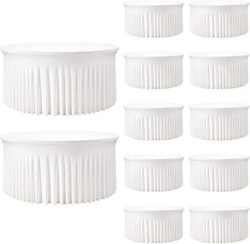 Vista 58 de Mantel redondo de 60 pulgadas en negro para mesas de 5 pies, funda de mesa ajustada de elastano con borde elástico y falda, lavable, sin arrugas