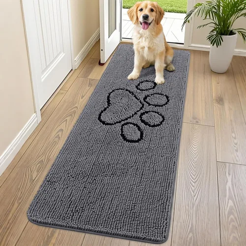 Vista 162 de Smiry Tapete para puerta de perro para patas fangosas, absorbente y Gris y negro