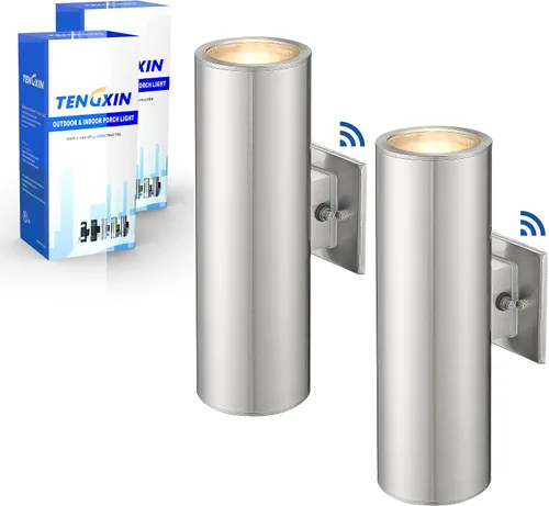 Vista 10 de TENGXIN Luces de pared al aire libre, lámpara de pared exterior con cilindro de acero inoxidable, resistente al agua.
