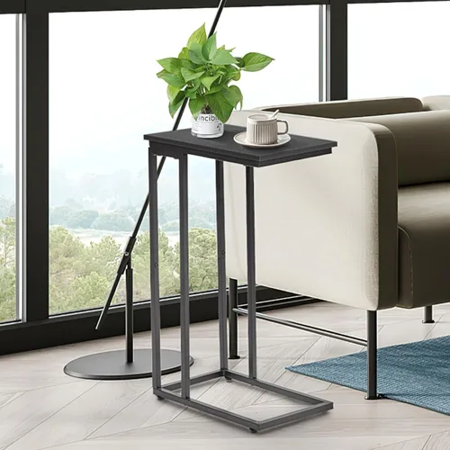 Vista 8 de Mesa auxiliar en forma de C, juego de 2 bandejas de TV, escritorio lateral para laptop, para sala de estar, dormitorio, espacios pequeños, negro