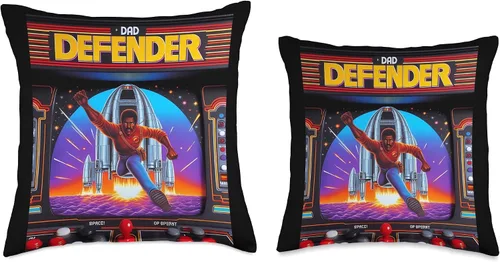 Vista 3 de Defender Dad 80s Retro Arcade Throw Pillow